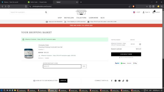 Christophe Robin checkout page showing Christophe Robin coupon code box | Screenshot taken by SimplyCodes community member on Aug 27, 2025