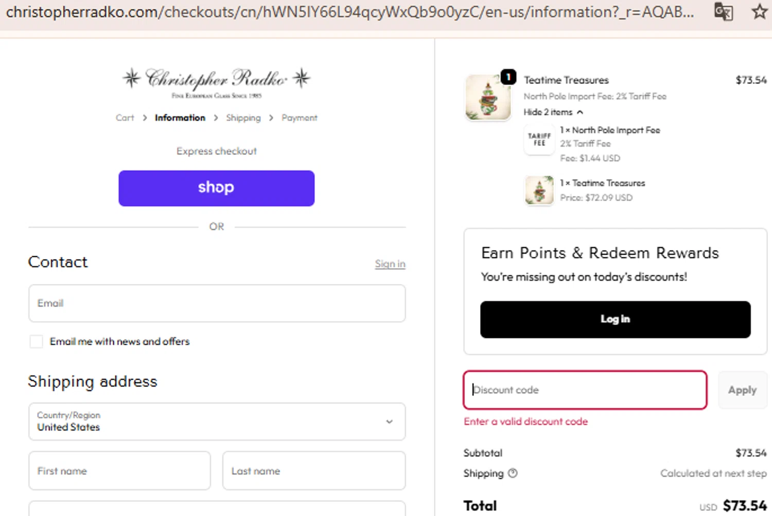 Christopher Radko discount code screenshot showing code WELCOMEBACK15 applied at Christopher Radko checkout page. Uploaded by SimplyCodes community member BudgetLion5814 on Nov 14, 2025