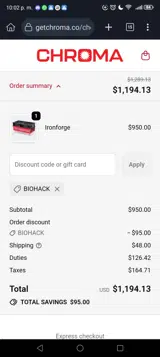 BIOHACK coupon verification screenshot