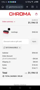 BITCOINAUDIBLE coupon verification screenshot