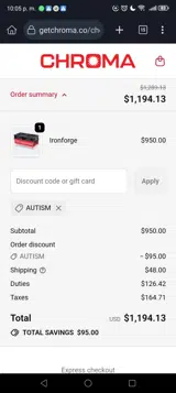 AUTISM coupon verification screenshot