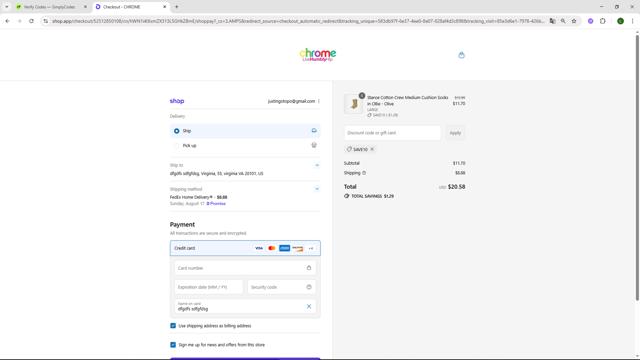 CHROME checkout page showing CHROME discount code box | Screenshot taken by SimplyCodes community member on Aug 12, 2025