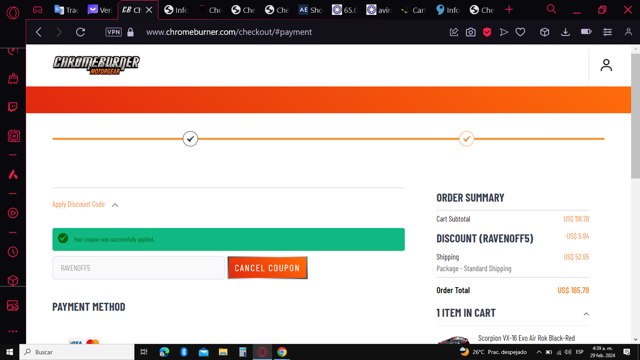 ChromeBurner checkout page showing ChromeBurner discount code box | Screenshot taken by SimplyCodes community member on Feb 29, 2024