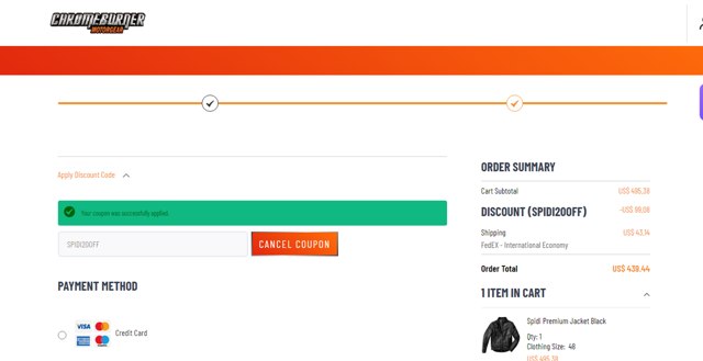 ChromeBurner checkout page showing ChromeBurner discount code box | Screenshot taken by SimplyCodes community member on Feb 29, 2024