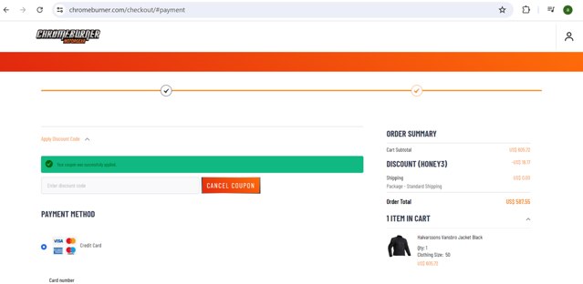 ChromeBurner checkout page showing ChromeBurner discount code box | Screenshot taken by SimplyCodes community member on Jul 8, 2024