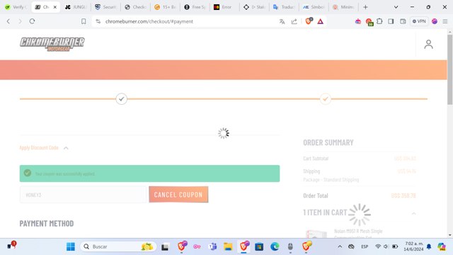 ChromeBurner checkout page showing ChromeBurner discount code box | Screenshot taken by SimplyCodes community member on Jun 14, 2024