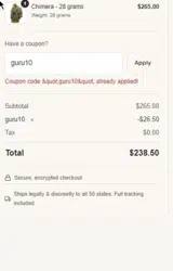 Chronic Guru coupon verification screenshot
