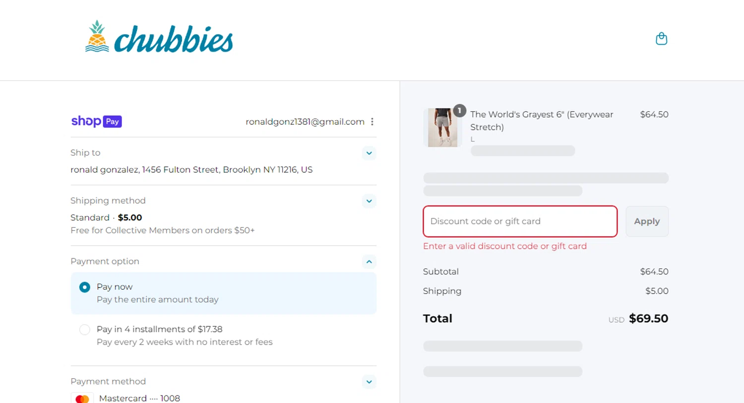 Chubbies Shorts promo code screenshot showing code DUNCAN applied at Chubbies Shorts checkout page. Uploaded by SimplyCodes community member Ronald13 on Aug 24, 2025