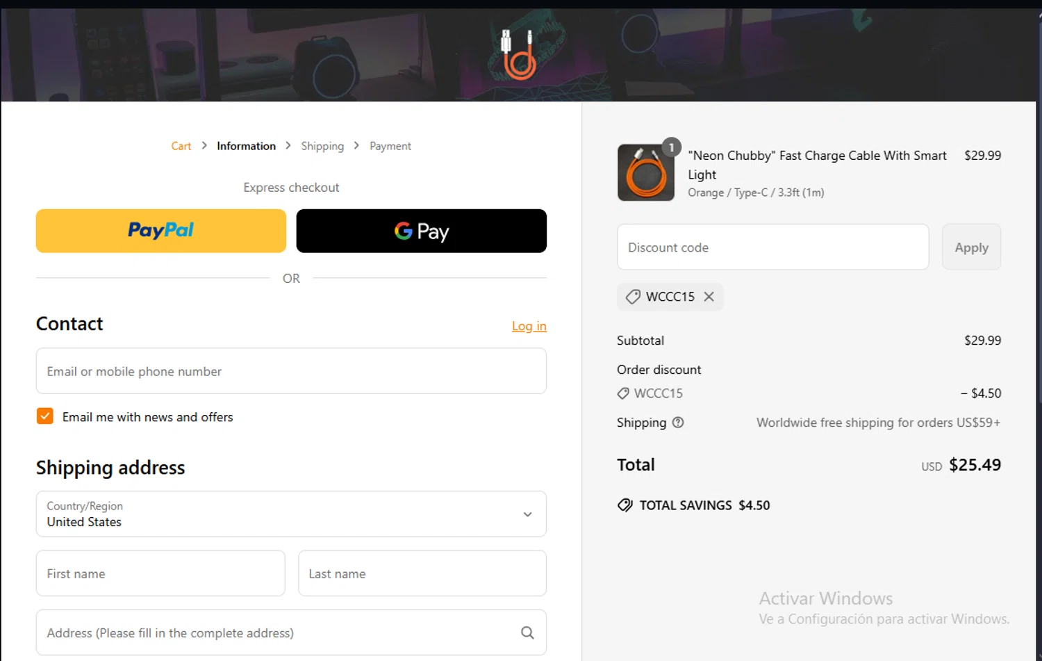 Chubbycable discount code screenshot showing code WCCC15 applied at Chubbycable checkout page. Uploaded by SimplyCodes community member Lestara_23 on May 23, 2025