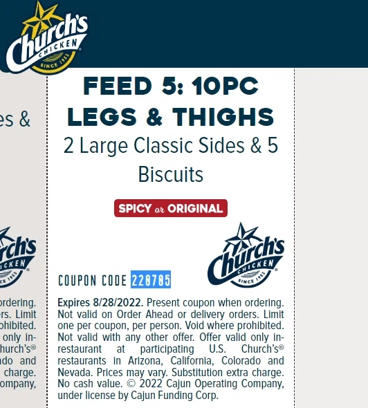 Church's Texas Chicken Promo Codes 13 Off August 2024