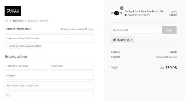 Chuze Fitness checkout page showing Chuze Fitness promo code box | Screenshot taken by SimplyCodes community member on Oct 2, 2021