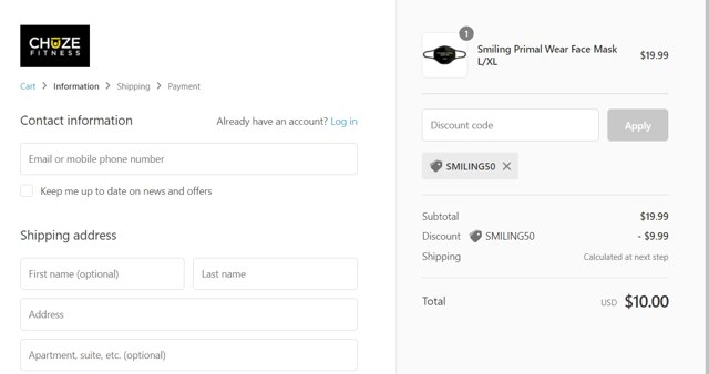Chuze Fitness checkout page showing Chuze Fitness promo code box | Screenshot taken by SimplyCodes community member on Aug 5, 2021