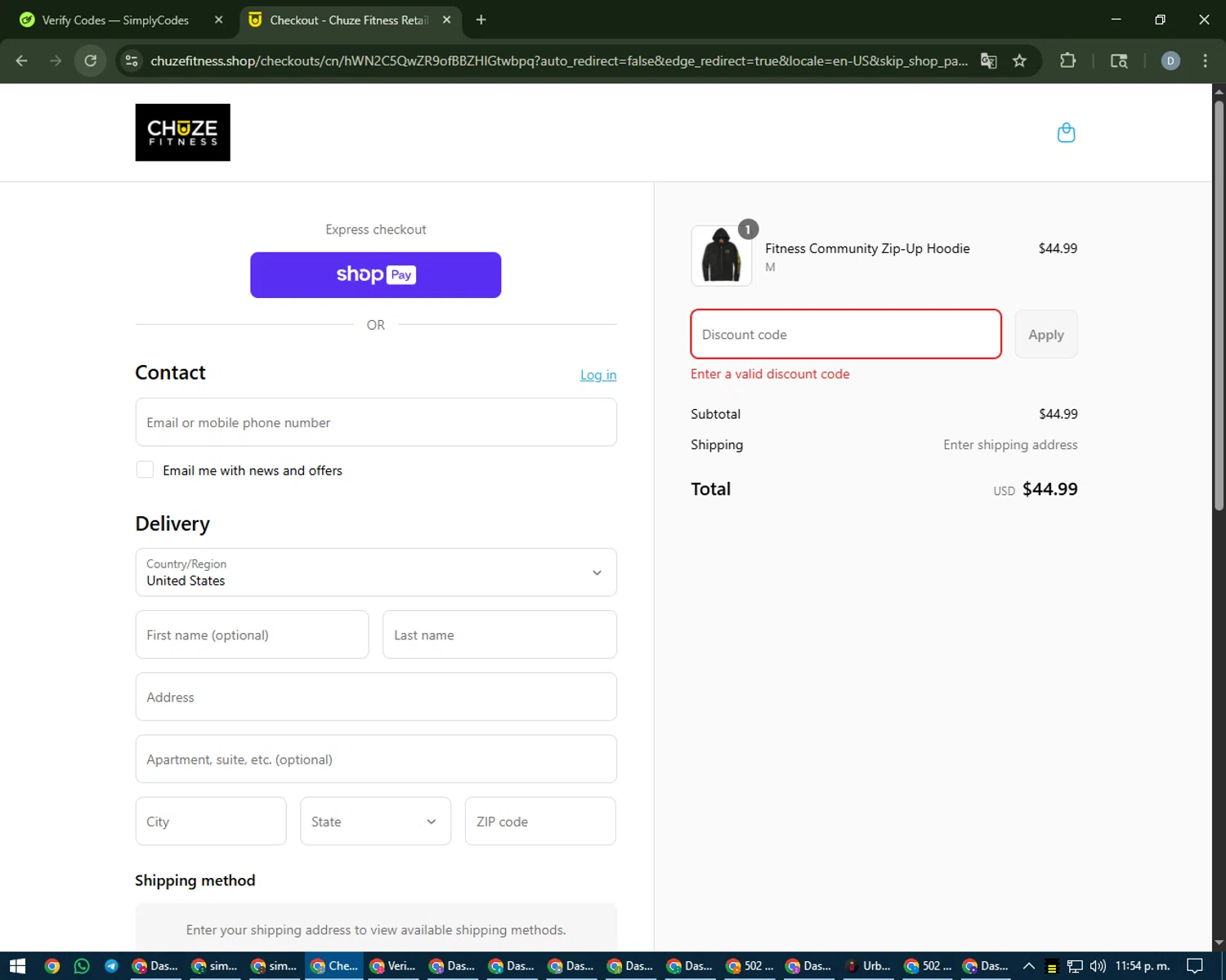 Chuze Fitness promo code screenshot showing code BF20 applied at Chuze Fitness checkout page. Uploaded by SimplyCodes community member CleverCurator2558 on Aug 25, 2025