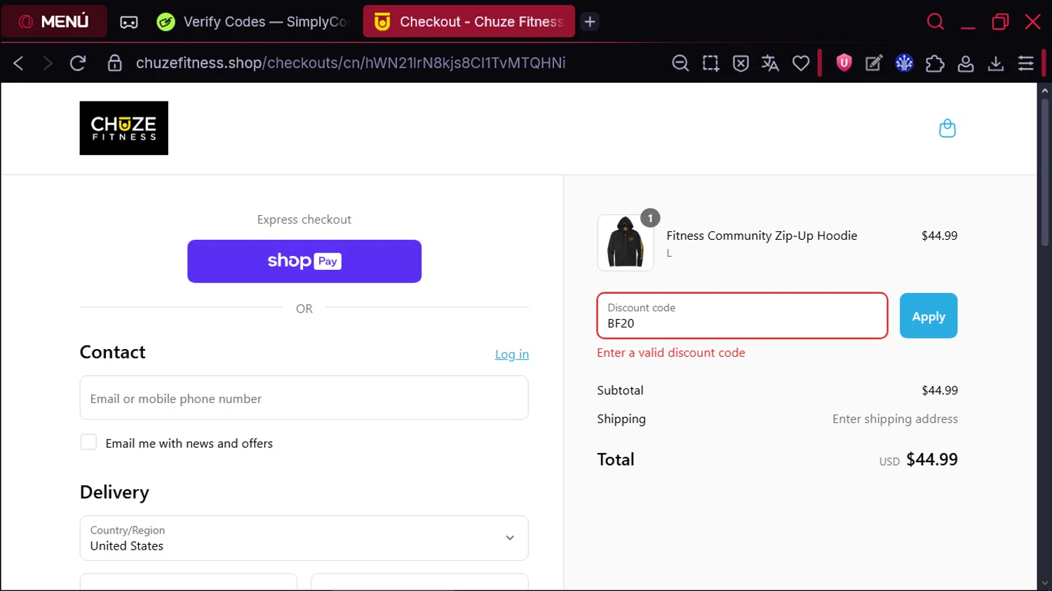 Chuze Fitness promo code screenshot showing code BF20 applied at Chuze Fitness checkout page. Uploaded by SimplyCodes community member RewardLion134 on Aug 20, 2025
