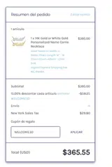 WELCOME30 coupon verification screenshot