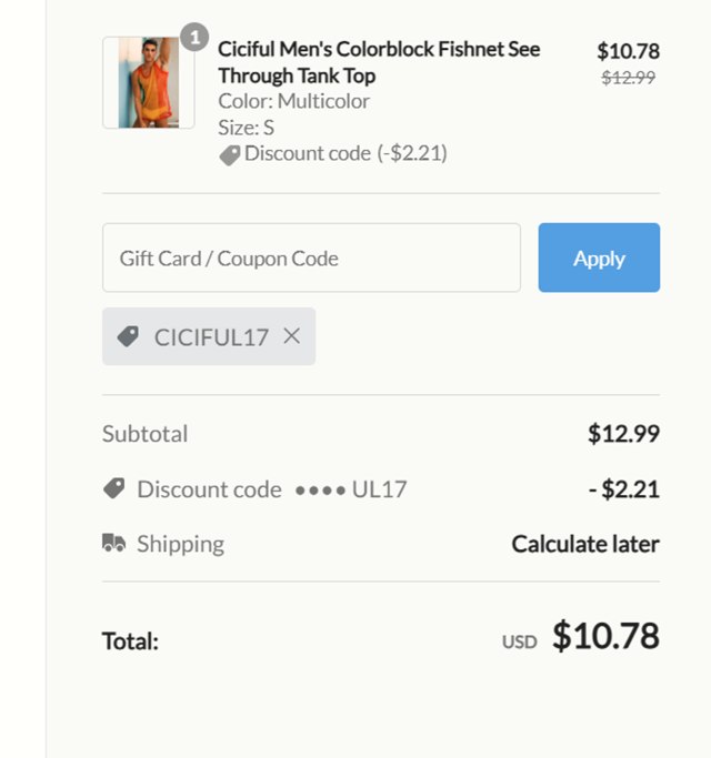 Ciciful checkout page showing Ciciful coupon code box | Screenshot taken by SimplyCodes community member on Aug 25, 2025