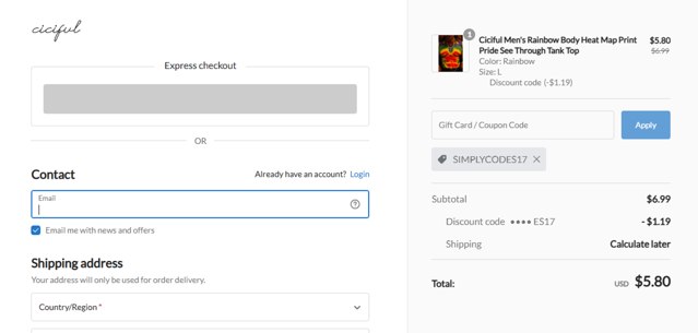Ciciful checkout page showing Ciciful coupon code box | Screenshot taken by SimplyCodes community member on Aug 30, 2025