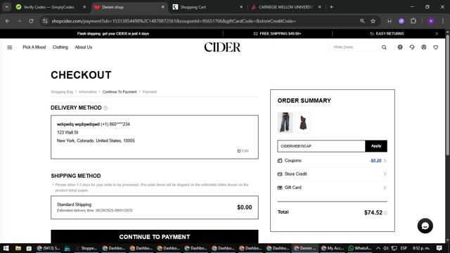 Cider checkout page showing Cider promo code box | Screenshot taken by SimplyCodes community member on Aug 20, 2025