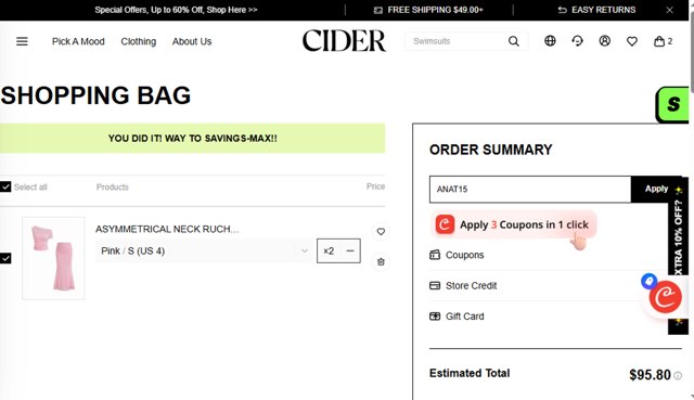 Cider checkout page showing Cider promo code box | Screenshot taken by SimplyCodes community member on Aug 22, 2025