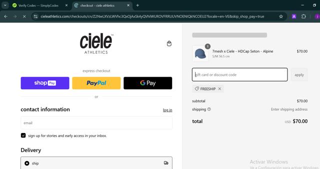Ciele Athletics checkout page showing Ciele Athletics discount code box | Screenshot taken by SimplyCodes community member on Feb 26, 2025