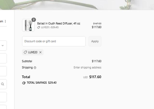 Cie Luxe checkout page showing Cie Luxe promo code box | Screenshot taken by SimplyCodes community member on Sep 8, 2025