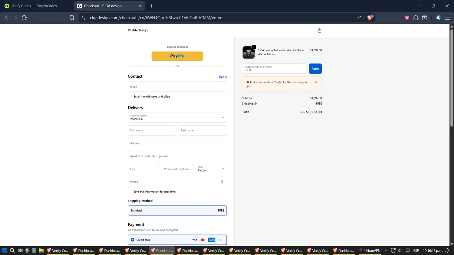 CIGADesign promo code screenshot showing code FBEO applied at CIGADesign checkout page. Uploaded by SimplyCodes community member SoulPower on Oct 23, 2025