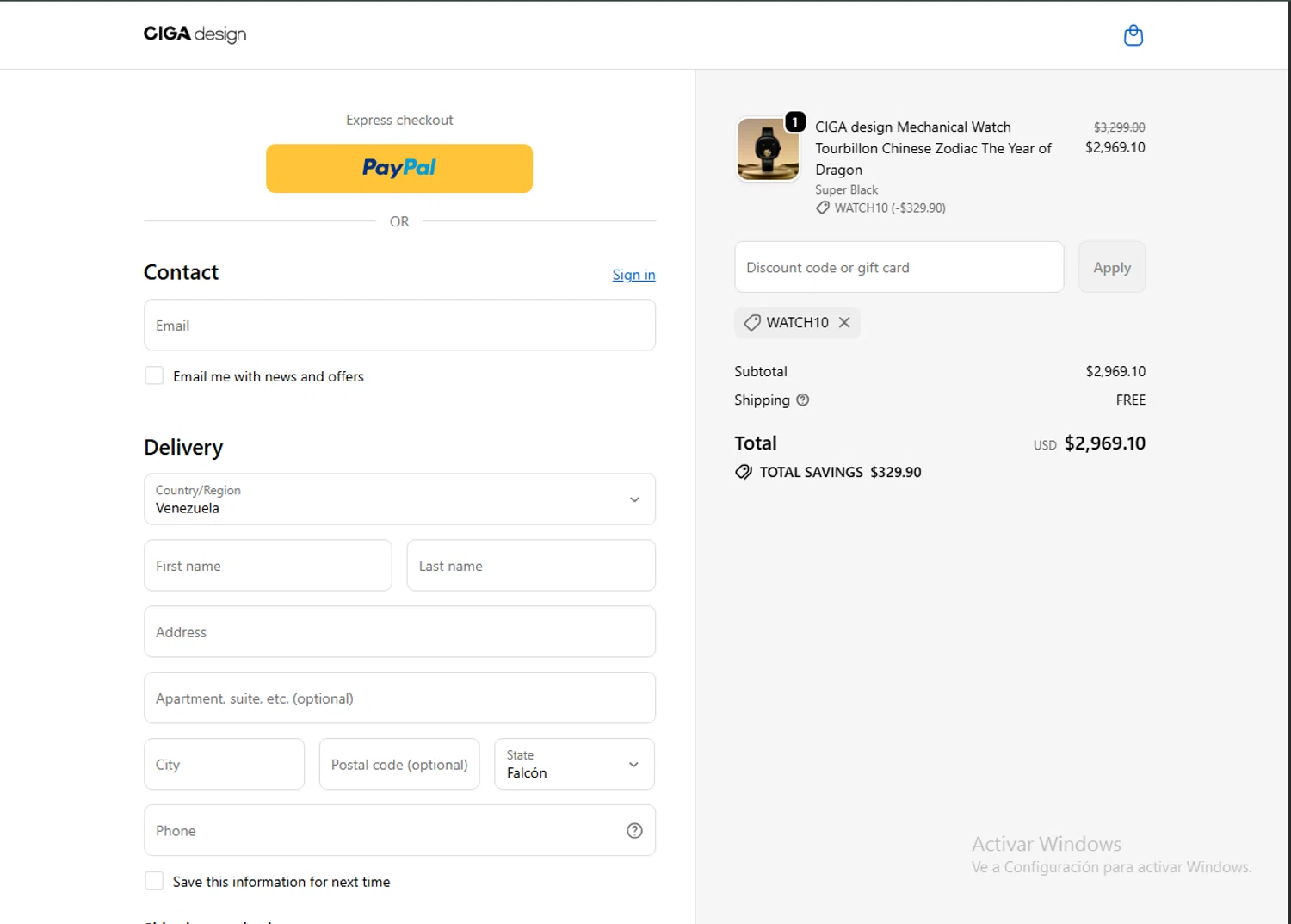 CIGADesign promo code screenshot showing code WATCH10 applied at CIGADesign checkout page. Uploaded by SimplyCodes community member BrilliantGenius7871 on Nov 14, 2025