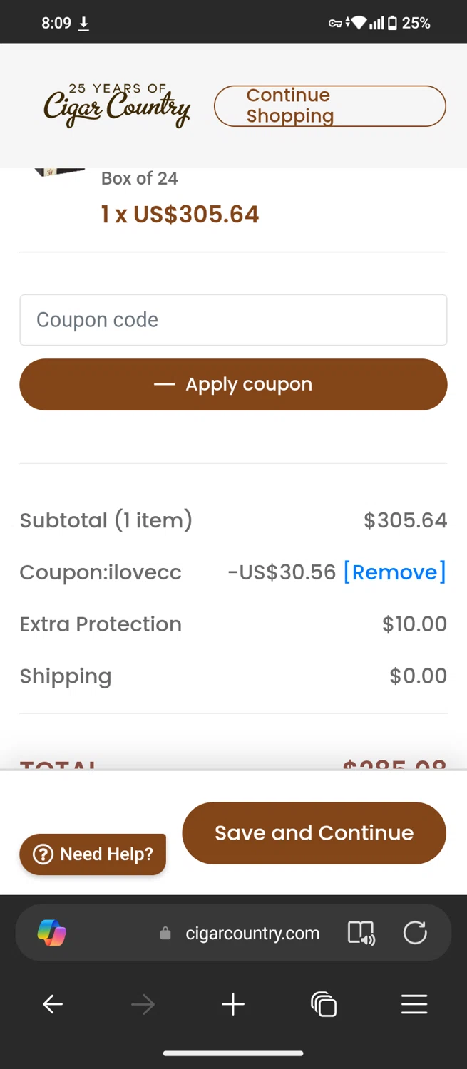 Cigar Country coupon code screenshot showing code ILOVECC applied at Cigar Country checkout page. Uploaded by SimplyCodes community member MagnificentTiger8908 on Jun 14, 2025