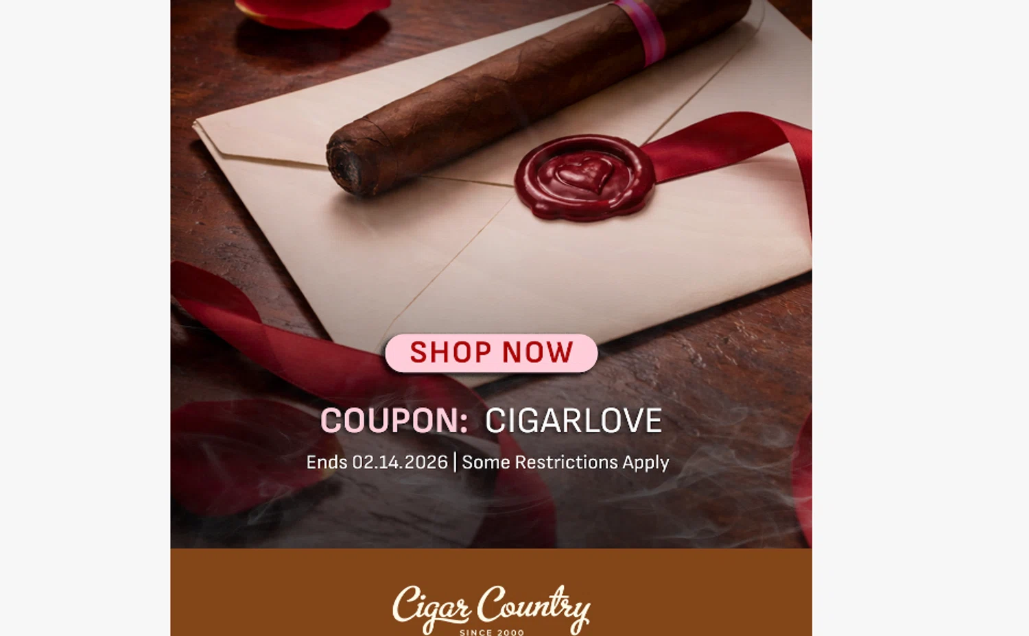 Cigar Country coupon code screenshot showing code Cigarlove applied at Cigar Country checkout page. Uploaded by SimplyCodes community member ELOIN777 on Feb 12, 2026