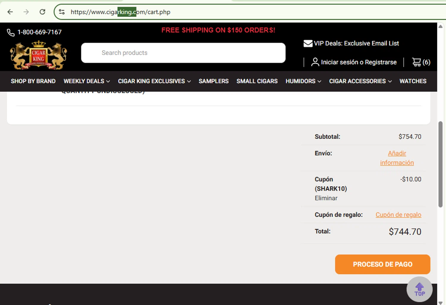 Cigar King checkout page showing Cigar King discount code box | Screenshot taken by SimplyCodes community member on Jan 3, 2026