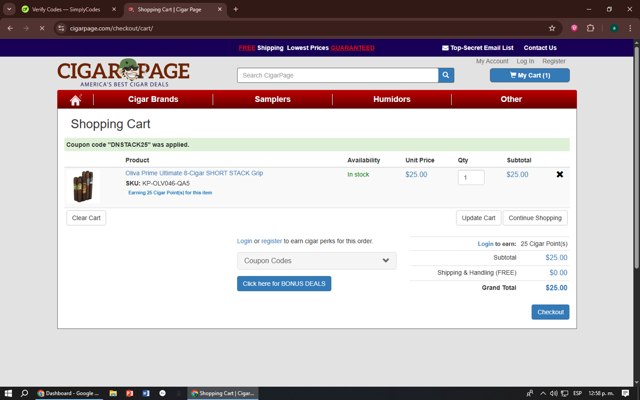 CigarPage checkout page showing CigarPage coupon code box | Screenshot taken by SimplyCodes community member on Aug 30, 2025