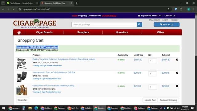 CigarPage checkout page showing CigarPage coupon code box | Screenshot taken by SimplyCodes community member on Aug 29, 2025
