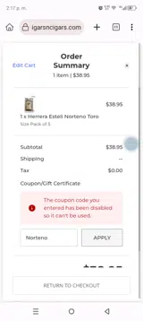 Norteno coupon verification screenshot