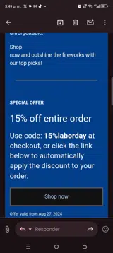 15%laborday coupon verification screenshot