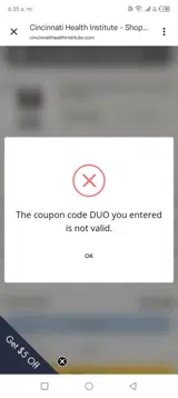 DUO coupon verification screenshot