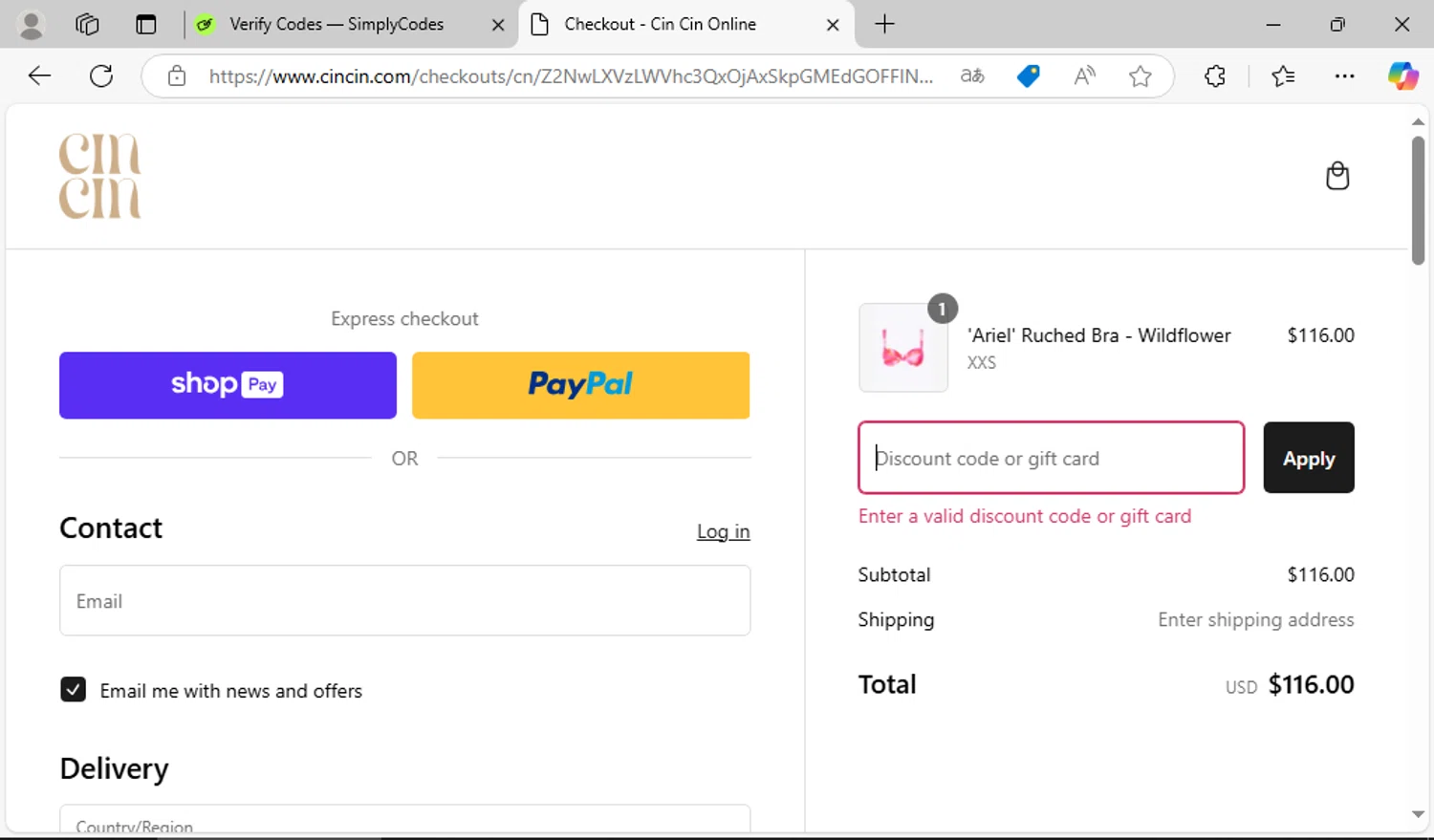 CIN CIN discount code screenshot showing code Thankyou20 applied at CIN CIN checkout page. Uploaded by SimplyCodes community member Franklin1 on Jan 25, 2025
