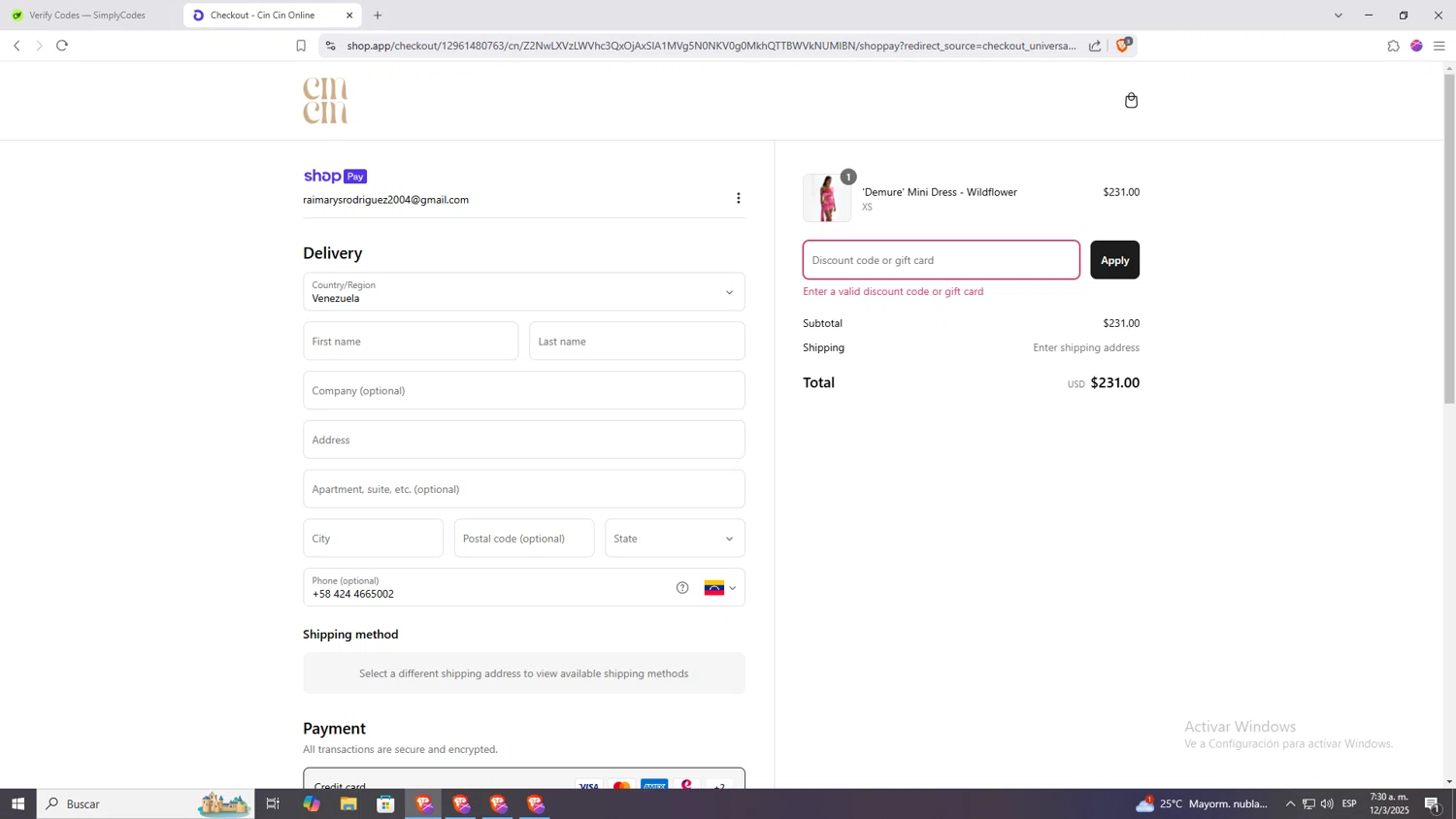 CIN CIN discount code screenshot showing code BEMINE25 applied at CIN CIN checkout page. Uploaded by SimplyCodes community member Raiiii18 on Mar 12, 2025