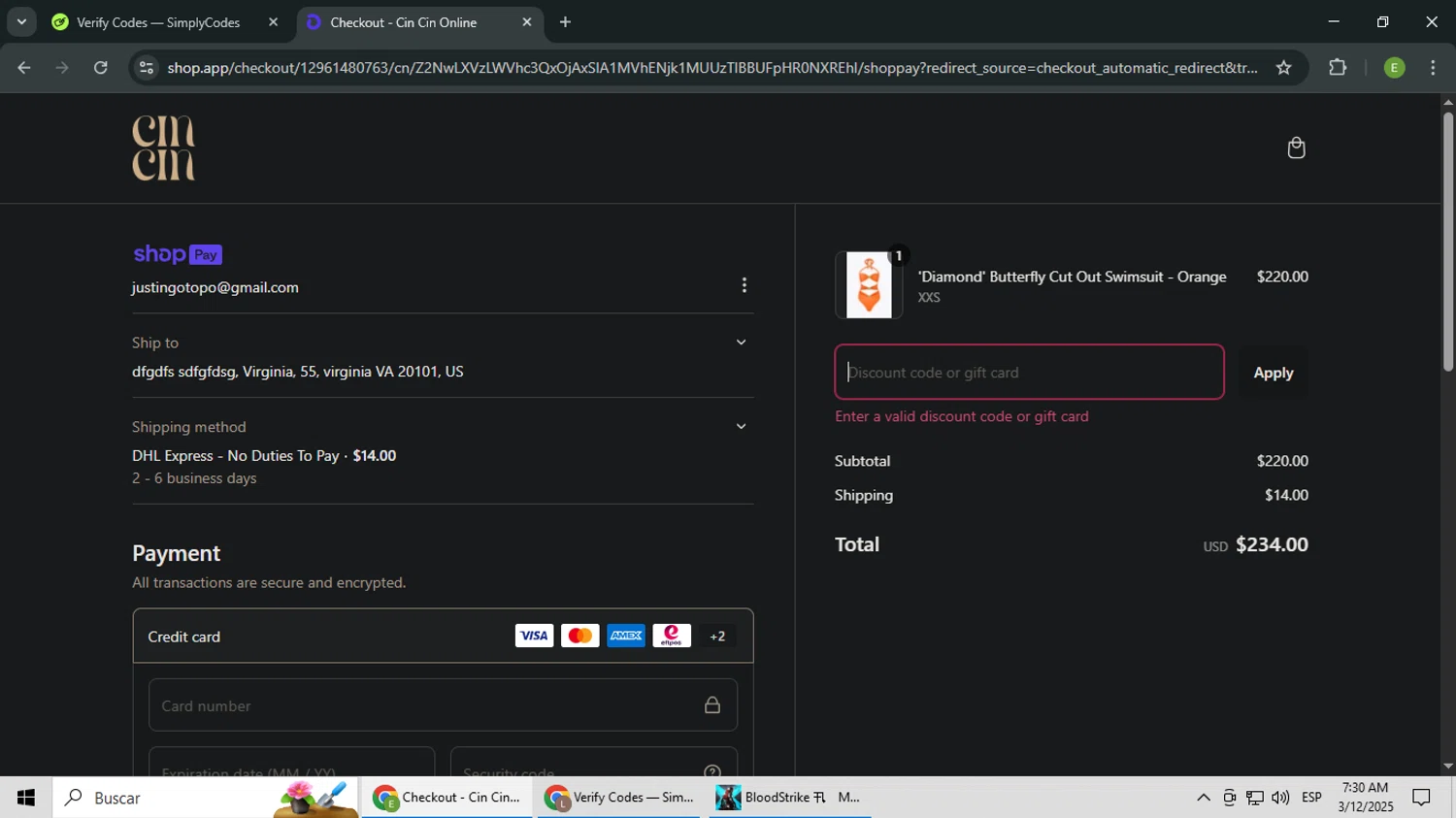 CIN CIN discount code screenshot showing code BEMINE25 applied at CIN CIN checkout page. Uploaded by SimplyCodes community member SUZUKIV on Mar 12, 2025