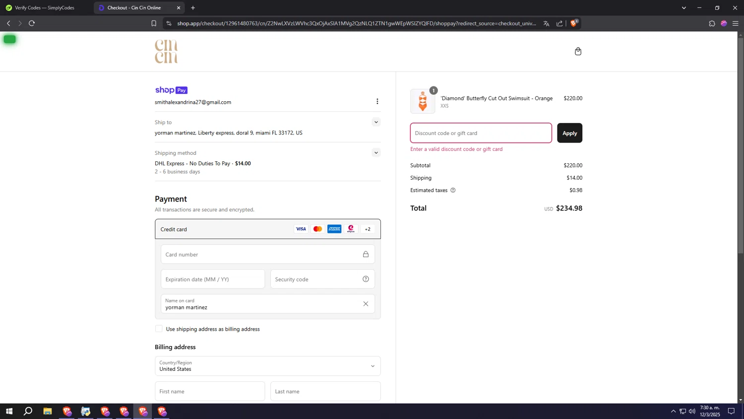 CIN CIN discount code screenshot showing code BEMINE25 applied at CIN CIN checkout page. Uploaded by SimplyCodes community member SALCHICHA on Mar 12, 2025