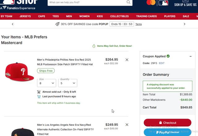 Cincinnati Reds checkout page showing Cincinnati Reds promo code box | Screenshot taken by SimplyCodes community member on Oct 3, 2025