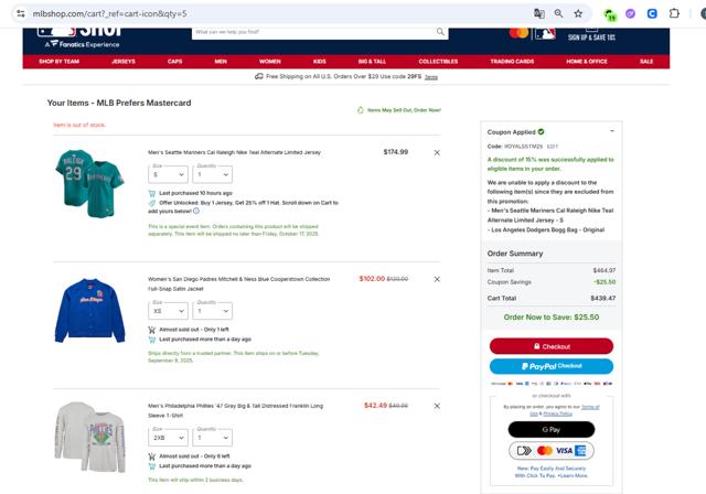 Cincinnati Reds checkout page showing Cincinnati Reds promo code box | Screenshot taken by SimplyCodes community member on Sep 5, 2025