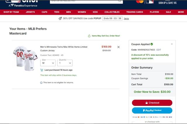 Cincinnati Reds checkout page showing Cincinnati Reds promo code box | Screenshot taken by SimplyCodes community member on Oct 3, 2025