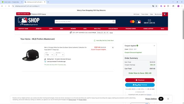 Cincinnati Reds checkout page showing Cincinnati Reds promo code box | Screenshot taken by SimplyCodes community member on Sep 10, 2025