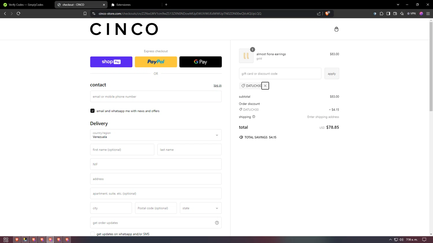 where to use Cinco promo code box