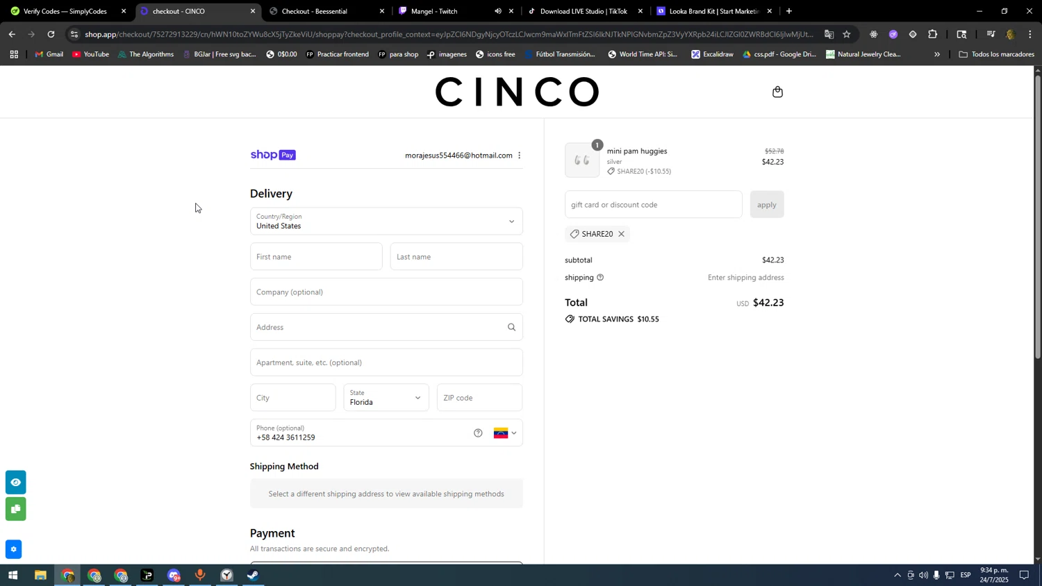 Cinco promo code screenshot showing code share20 applied at Cinco checkout page. Uploaded by SimplyCodes community member nomoney on Jul 25, 2025