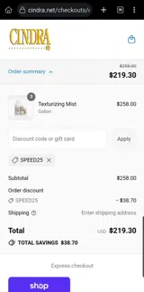 Speed25 coupon verification screenshot