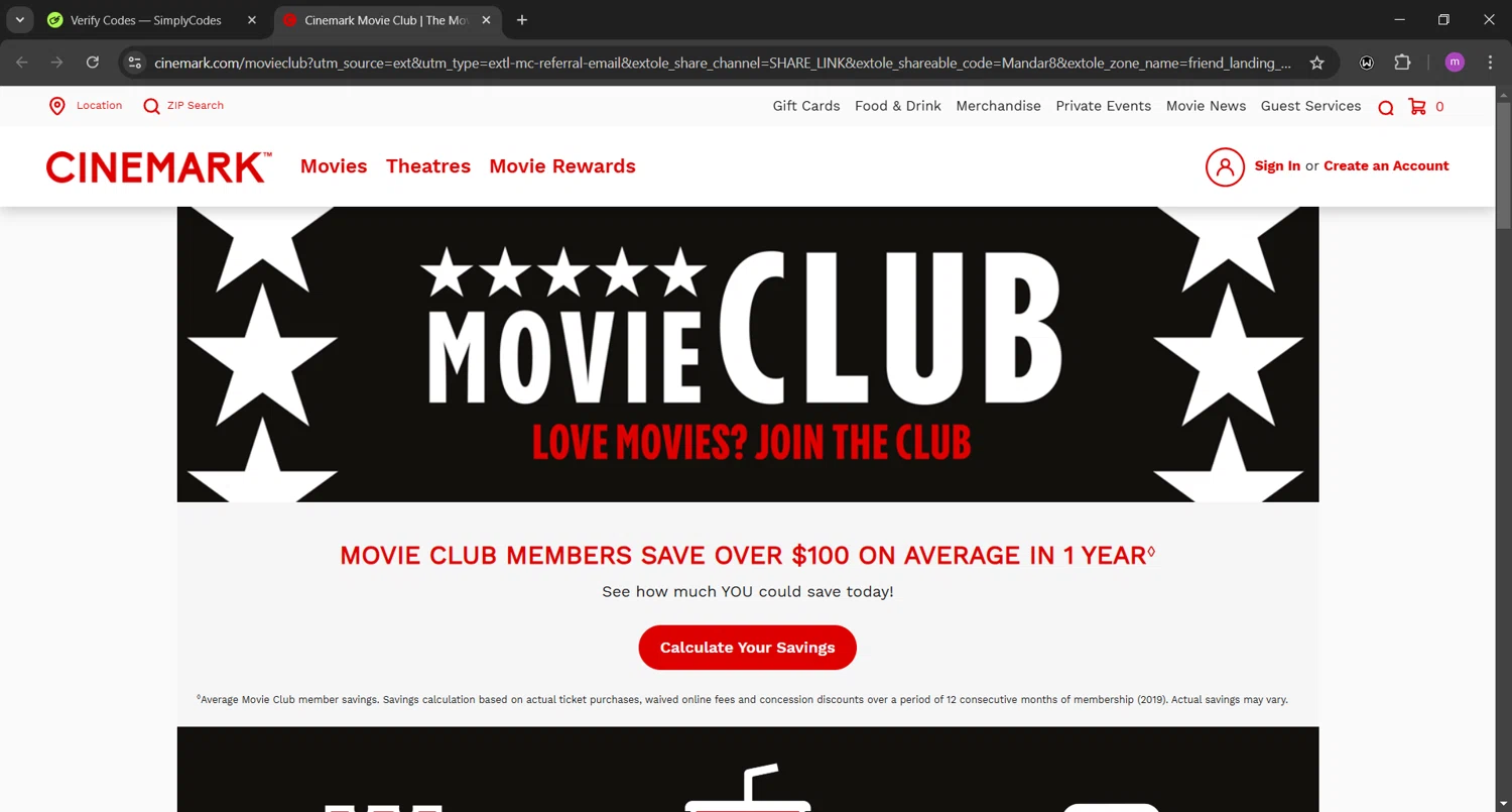 Cinemark Theatres checkout page showing Cinemark Theatres promo code box | Screenshot taken by SimplyCodes community member on Dec 25, 2024