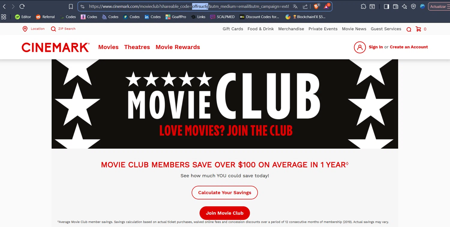 Cinemark Theatres promo code screenshot showing code offrsuc6j applied at Cinemark Theatres checkout page. Uploaded by SimplyCodes community member BabaYaga on Dec 9, 2025