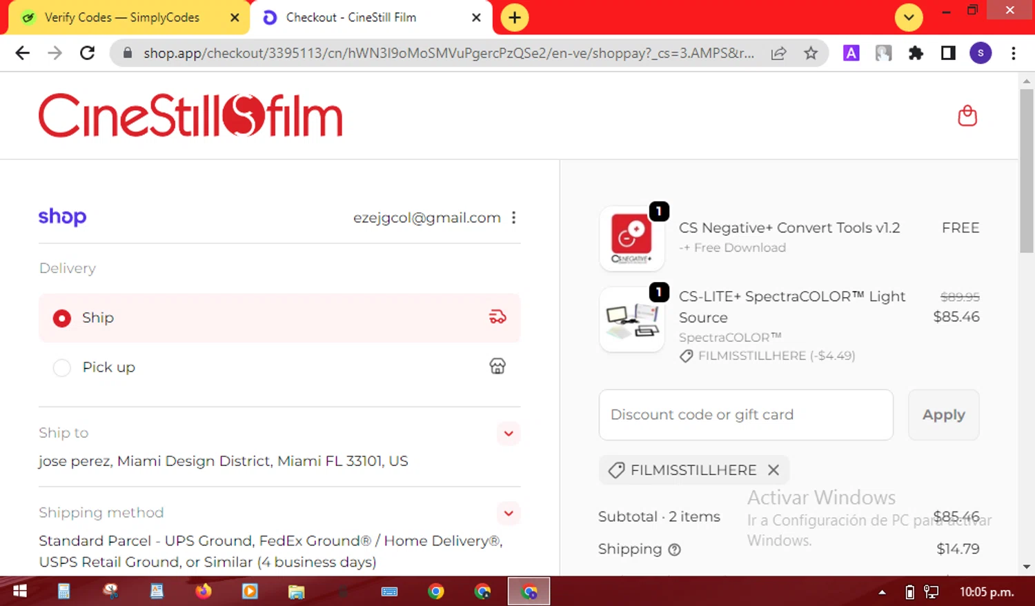 CineStill Film discount code screenshot showing code FILMISSTILLHERE applied at CineStill Film checkout page. Uploaded by SimplyCodes community member SilverMaven7655 on Sep 23, 2025
