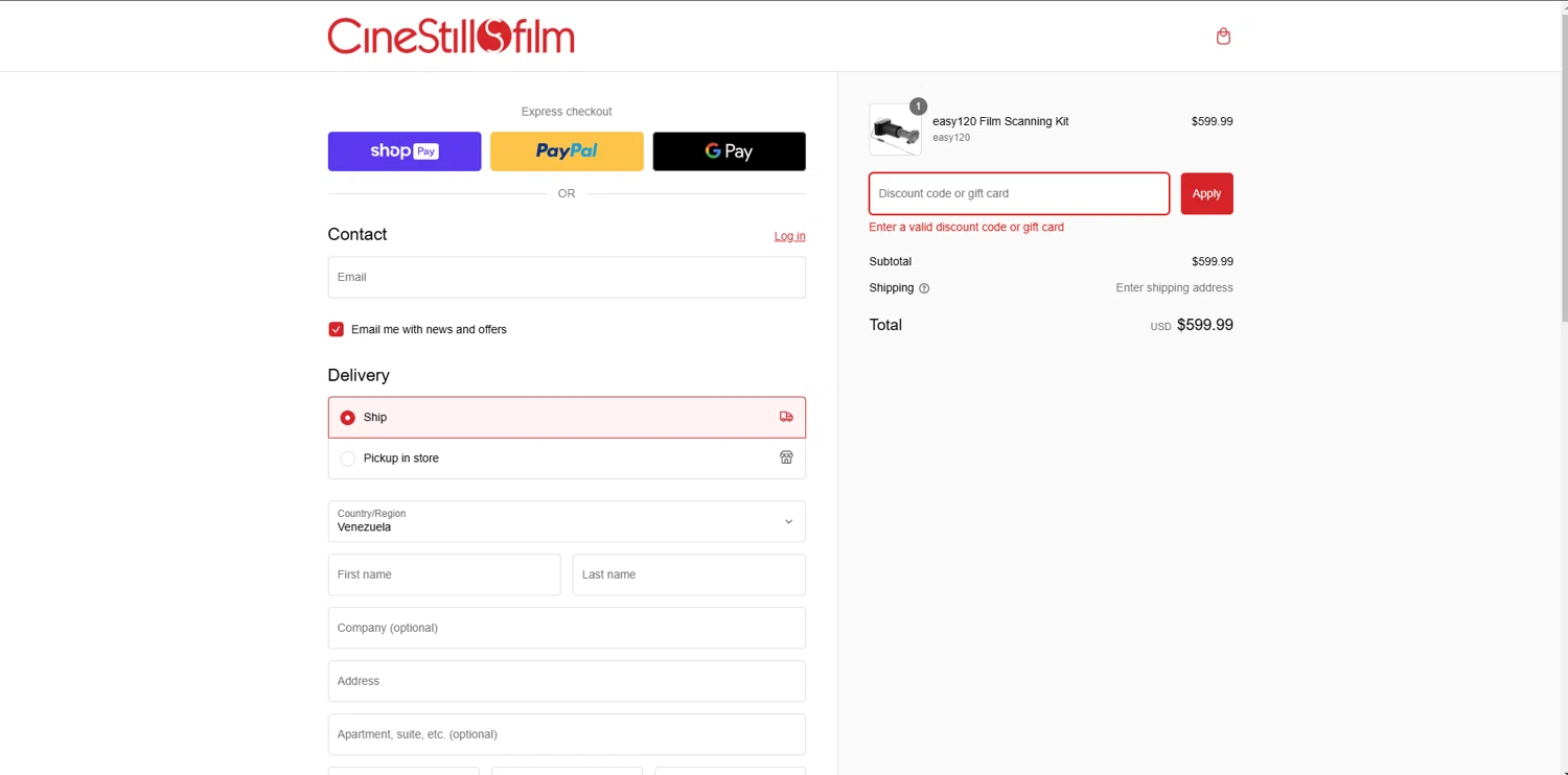 CineStill Film discount code screenshot showing code TAKE15 applied at CineStill Film checkout page. Uploaded by SimplyCodes community member melano on Jan 22, 2025